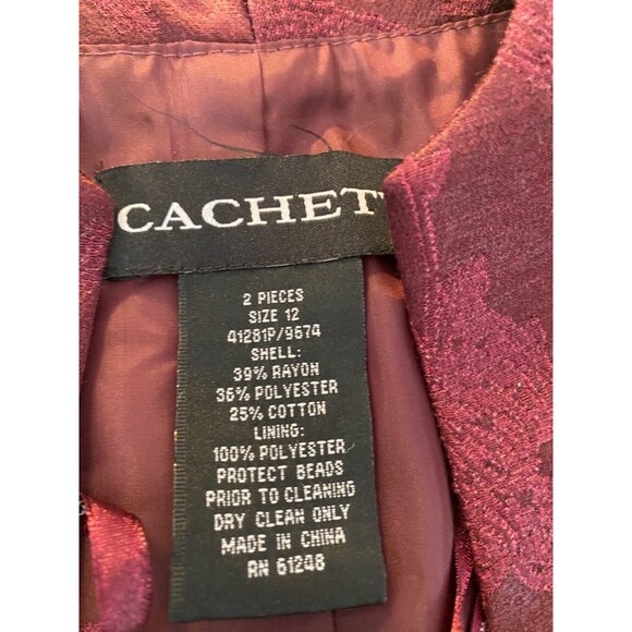 Cachet 2-Piece Formal Maci Dress Set & Jacket Beaded Size 12 Burgundy - Picture 7 of 13